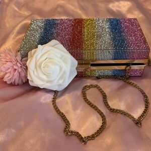 Gold Crystal Clutch with Crossbody Chain
